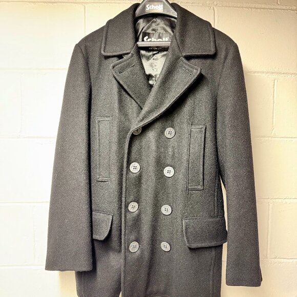 Schott Pea Coat - Men's Black Size Medium - Wool - Made in Canada - Picture 1 of 9